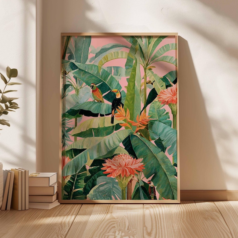 Home Office Or - 1 Buah Poster Kanvas Tropis Retro,